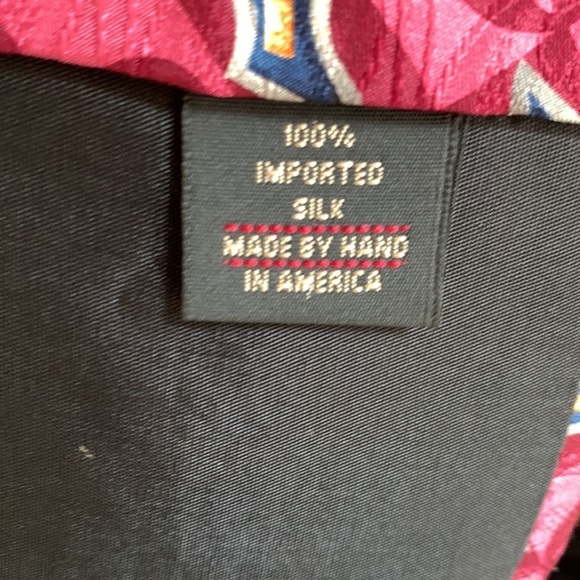 Ferrell Reed 100% Silk Tie Handmade Tie Pink, Maroon, Silver, Blue & Gold - Picture 6 of 8